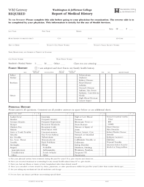Washington & Jefferson College Medical History Form