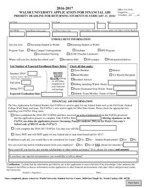 Walsh University Financial Aid Application