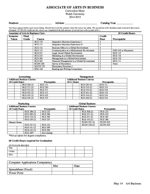 Walsh University Curriculum Sheet