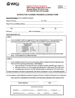 Satisfactory Academic Progress Clearance Form