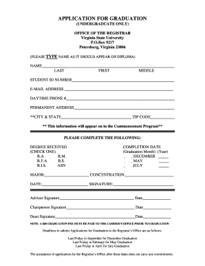 Virginia State University Undergraduate Graduation Application