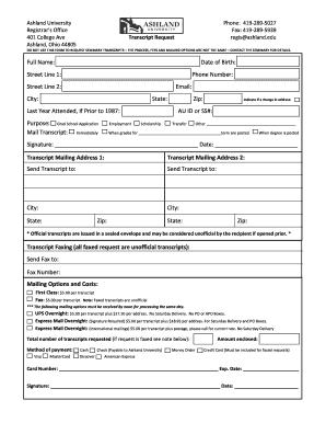 Ashland University Transcript Request Form