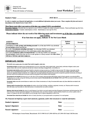 Wentworth Institute of Technology Asset Worksheet