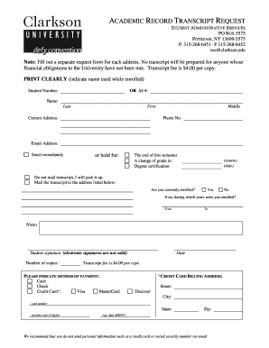 Academic Record Transcript Request Form