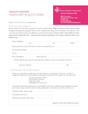 Saint Joseph's University Transcript Request Form