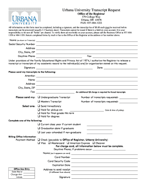 Urbana University Transcript Request Form