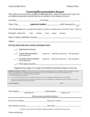 Transcript Recommendation Request Form