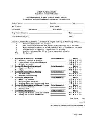 Special Education Student Teaching Evaluation Form