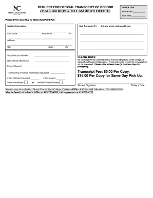 Request for Official Transcript
