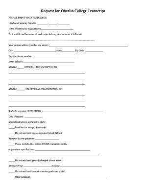 Oberlin College Transcript Request Form