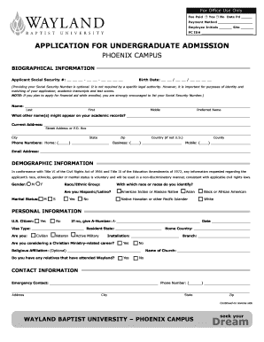 Undergraduate Admission Application