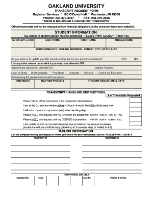Oakland University Transcript Request Form