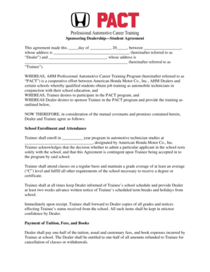 Sponsoring Dealership Student Agreement
