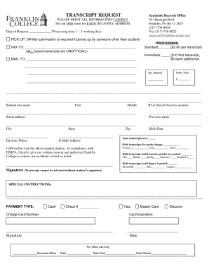 Franklin College Transcript Request Form