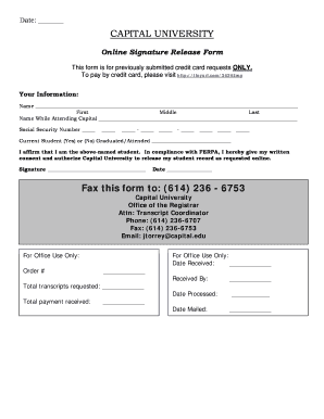Capital University Online Signature Release Form