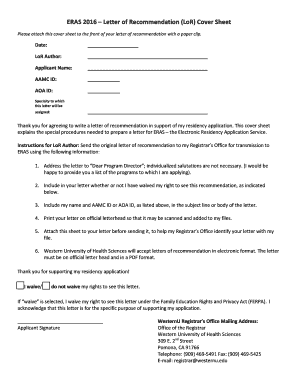 ERAS 2016 Letter of Recommendation Cover Sheet