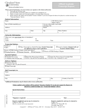 Cleveland State University Transcript Request Form