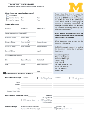 University of Michigan Transcript Order Form