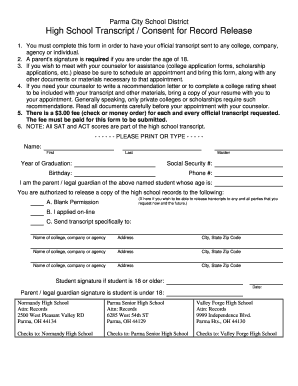 High School Transcript Release Consent Form