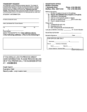 Bluffton University Transcript Request Form