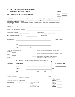 Oakland City University Transcript Request Form
