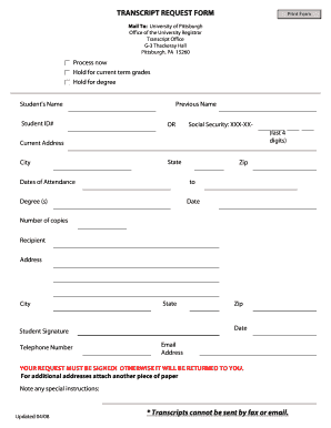 University of Pittsburgh Transcript Request Form