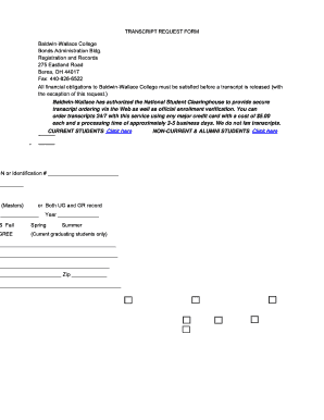 Baldwin-Wallace College Transcript Request Form