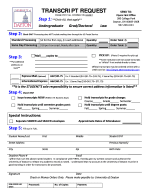 University of Dayton Transcript Request Form