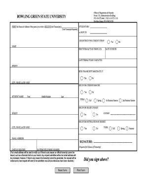BGSU Transcript Request Form