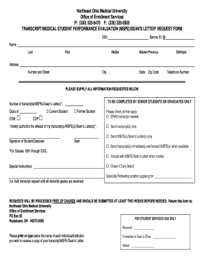 Transcript/Dean's Letter Request Form