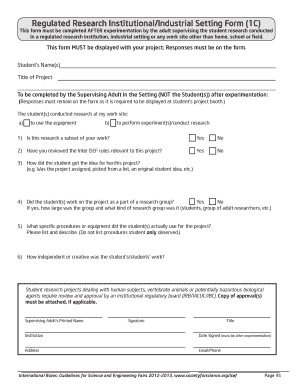 Regulated Research Supervision Form