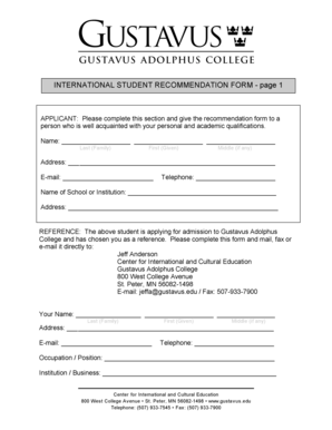 International Student Recommendation Form
