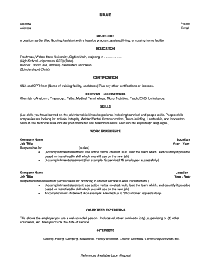 Certified Nursing Assistant Resume Template