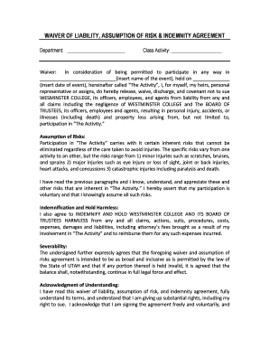 Waiver of Liability and Indemnity Agreement