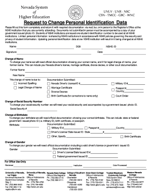 Nevada NSHE Change Personal Identification Data Form