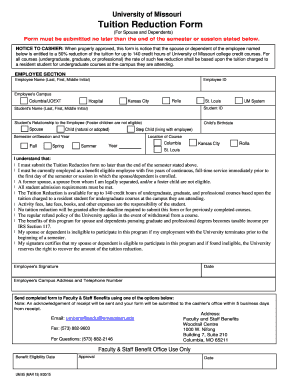 University of Missouri Tuition Reduction Form
