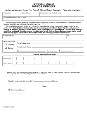 University of Missouri Direct Deposit Authorization