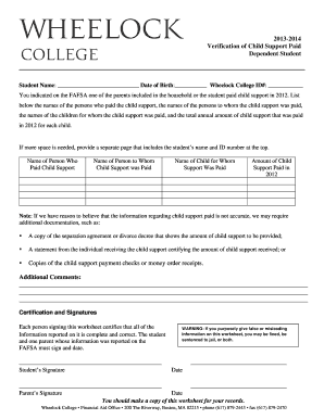 Verification of Child Support Paid Form