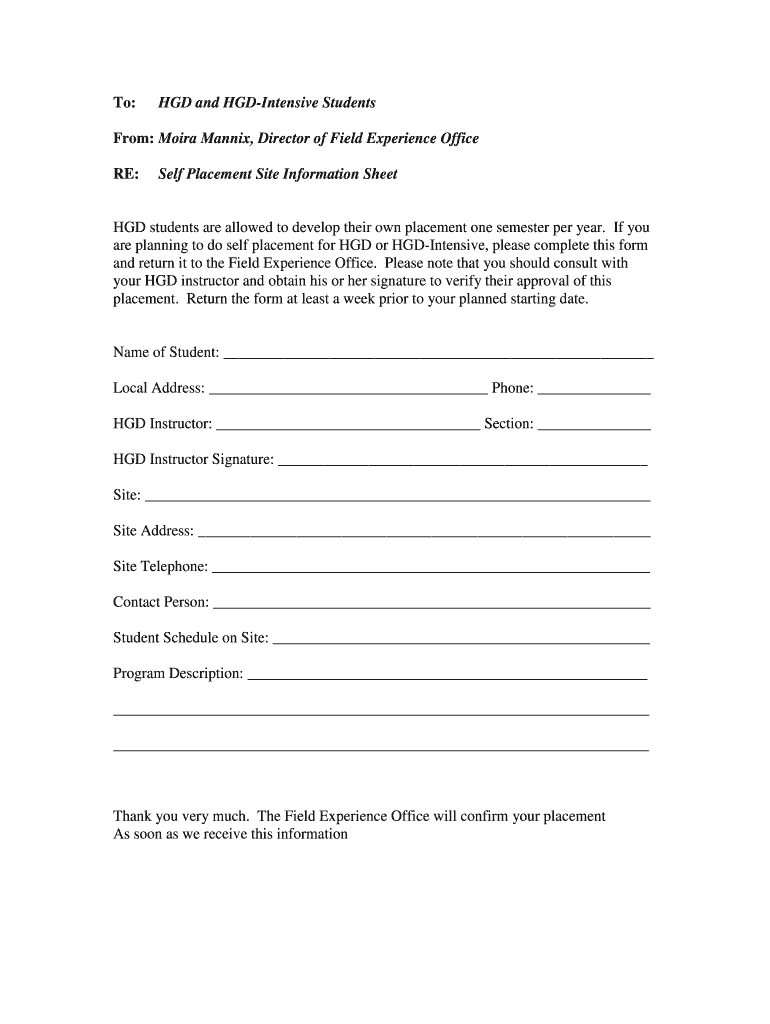 Fillable Online wheelock Self Placement Form Wheelock College