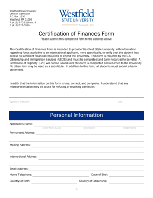 Certification of Finances Form