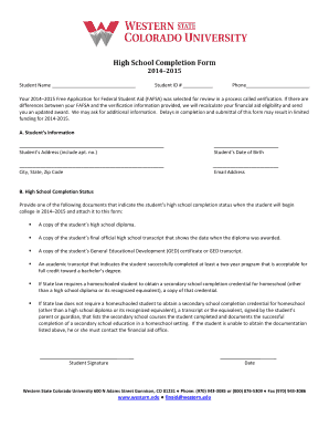 High School Completion Form