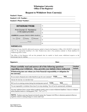 Wilmington University Course Withdrawal Form