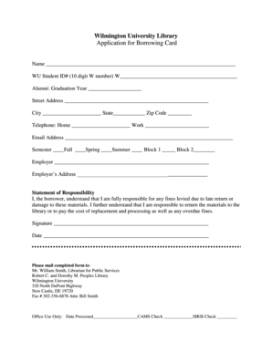 Wilmington University Library Borrowing Card Application