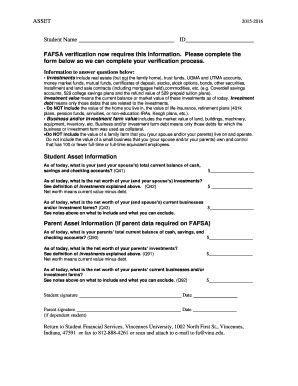 FAFSA Verification Asset Form