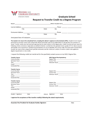 Graduate School Transfer Credit Request Form