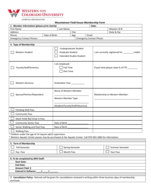 Mountaineer Field House Membership Form