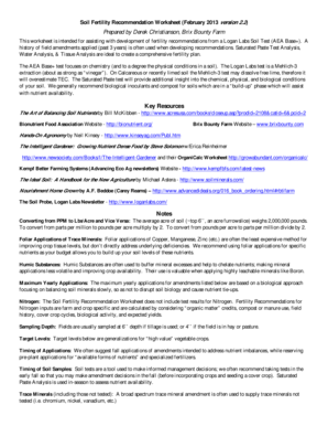 Soil Fertility Recommendation Worksheet