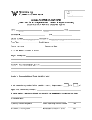 Variable Credit Course Form