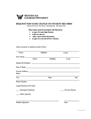 Request for Name Change on Student Records