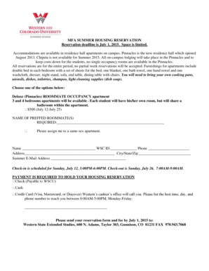 MFA SUMMER HOUSING RESERVATION Reservation deadline is - western